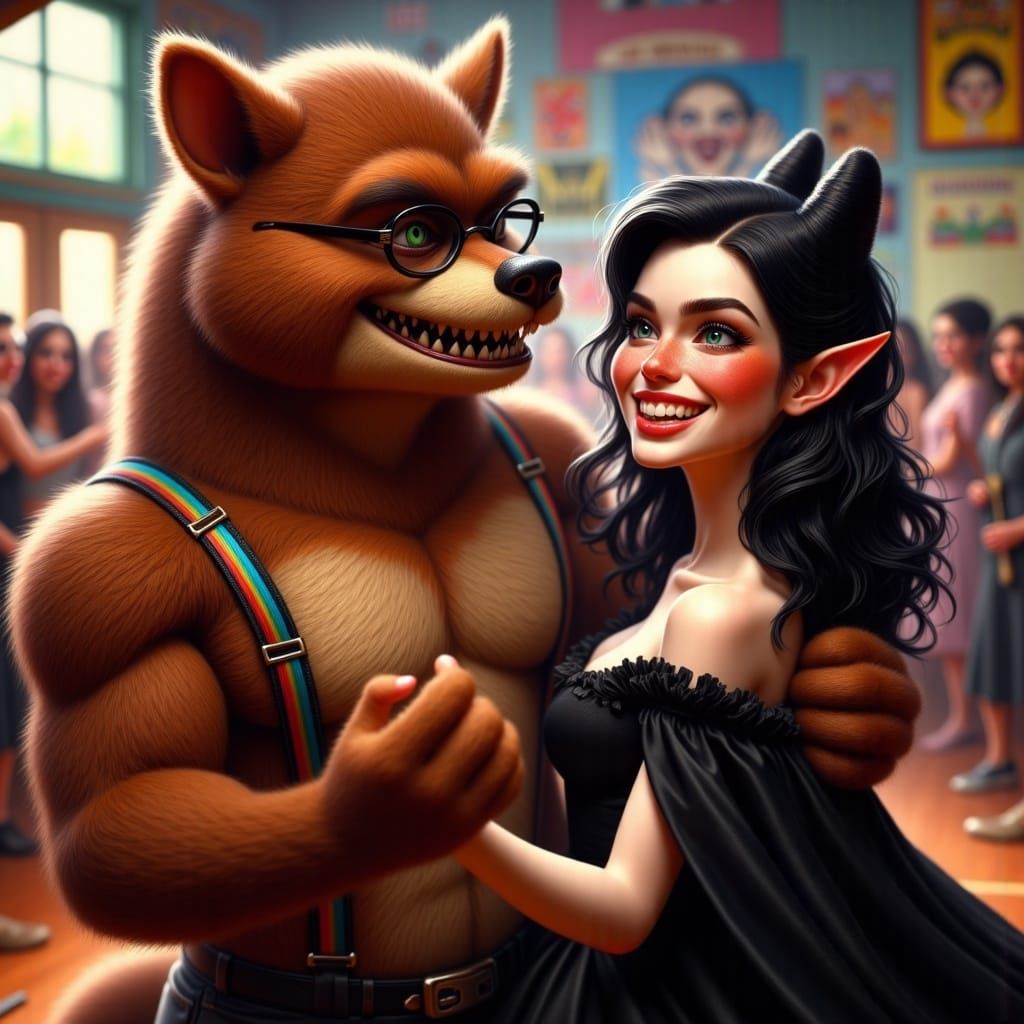 Werewolf and Vampire at Monster High Prom in Pixar Style