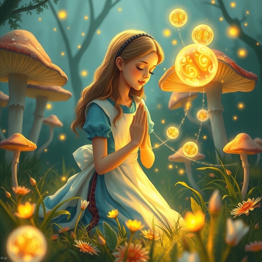 Surreal Alice in Wonderland Scene in Whimsical Style