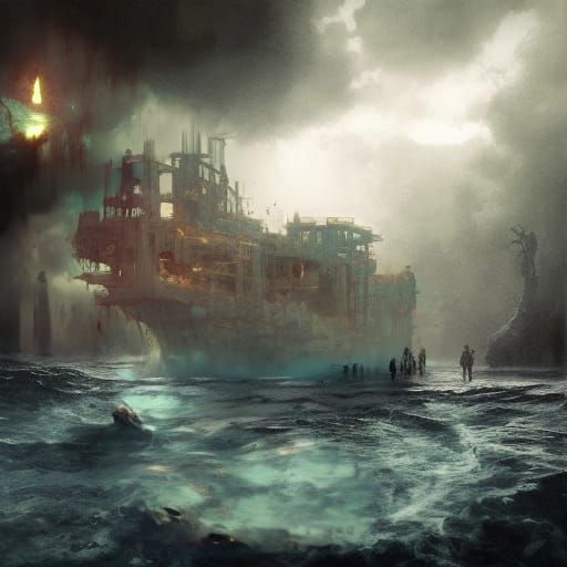 Pirate Shipwreck and Skull Rock Illustration