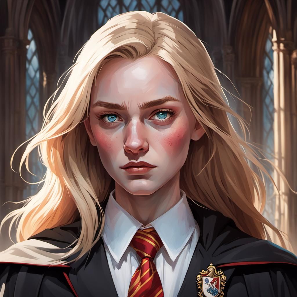 Gryffindor Head Girl Portrait in Hyperdetailed Style