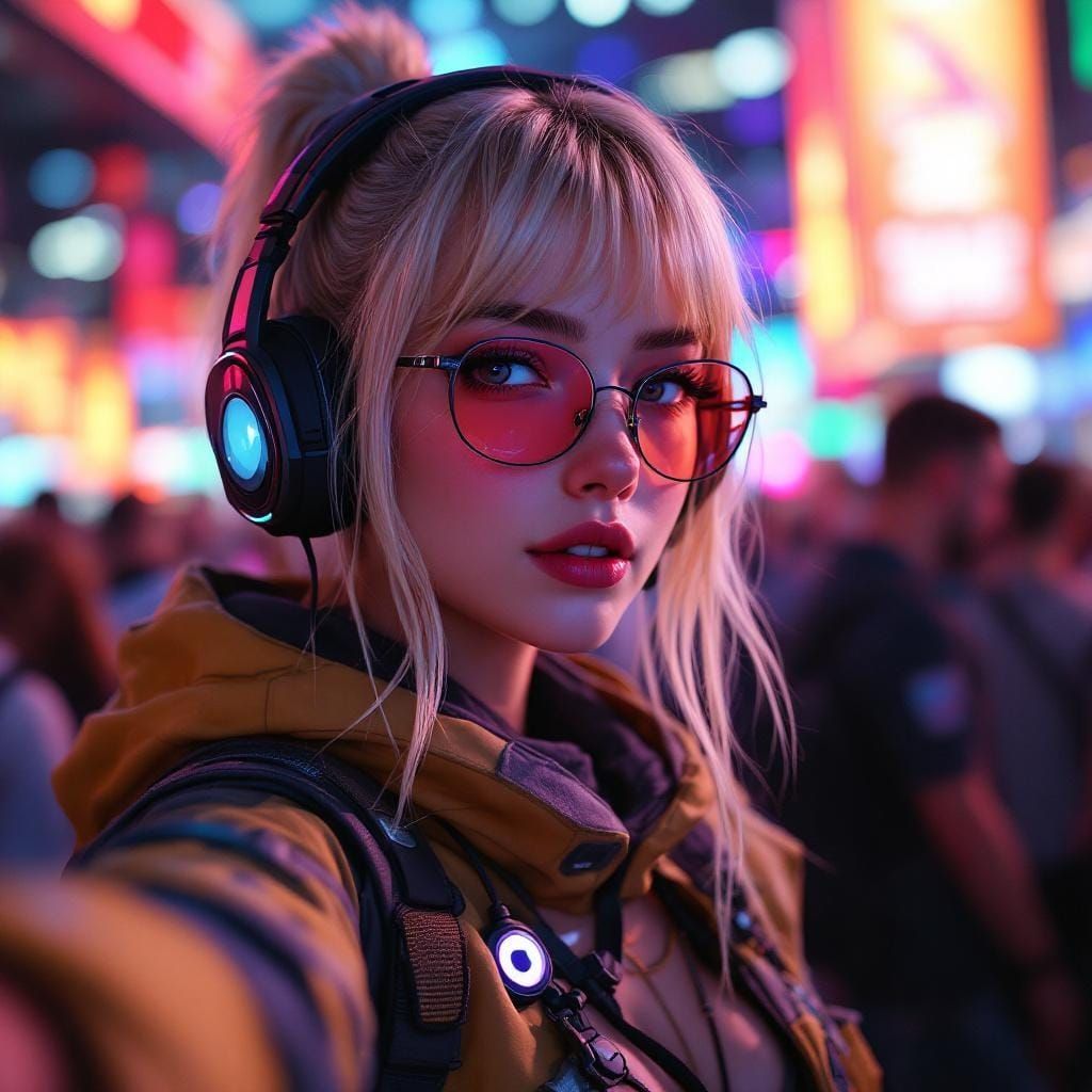 Anime Gamer Girl Cosplay Selfie in Hyperrealistic Style