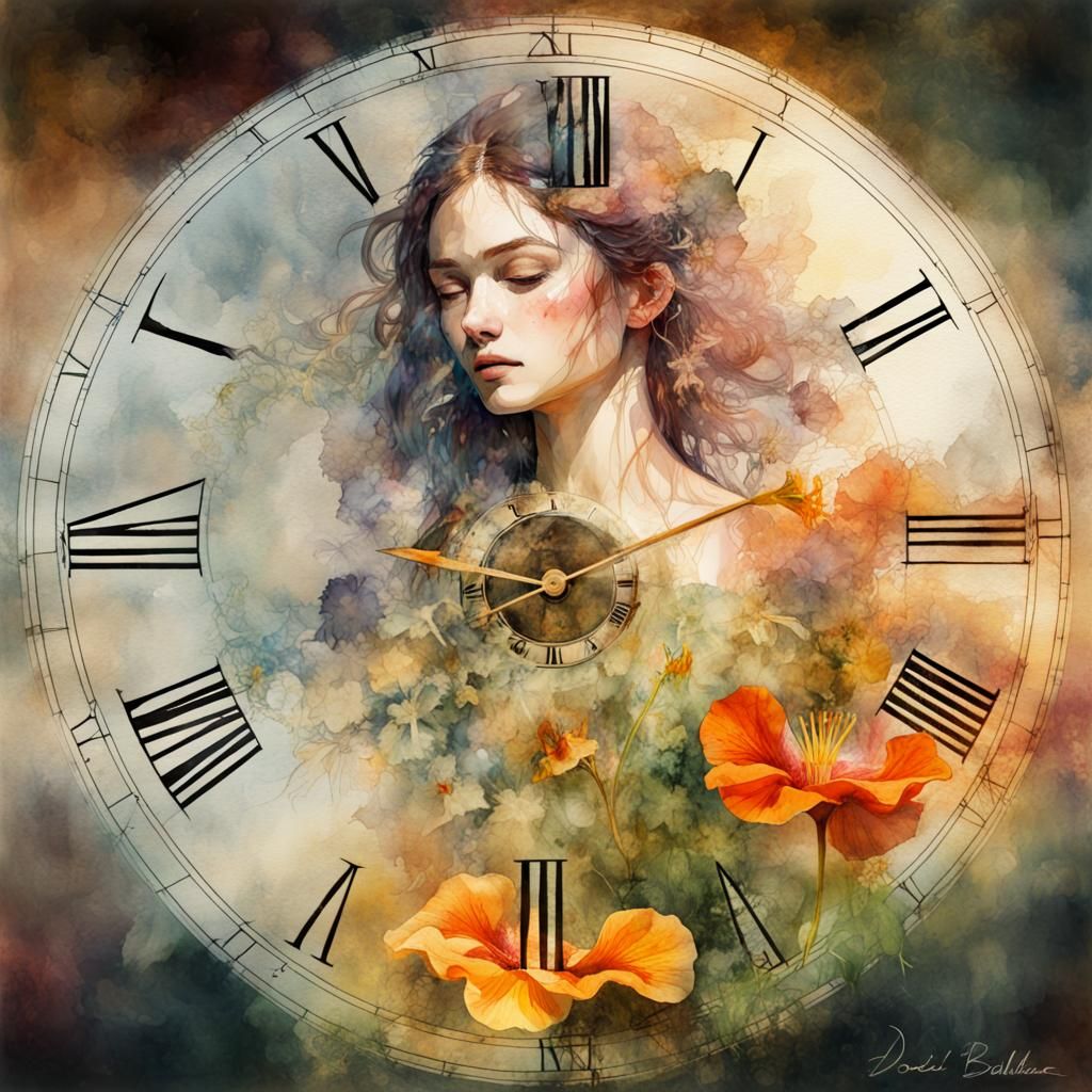 Floral Double Exposure Watch in Watercolor Style