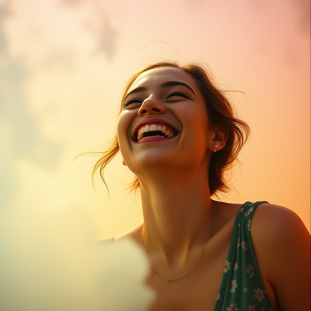 Woman's Joyful Smile in Dramatic Digital Painting