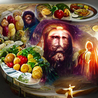 Jesus at Dinner Table with Divine Light