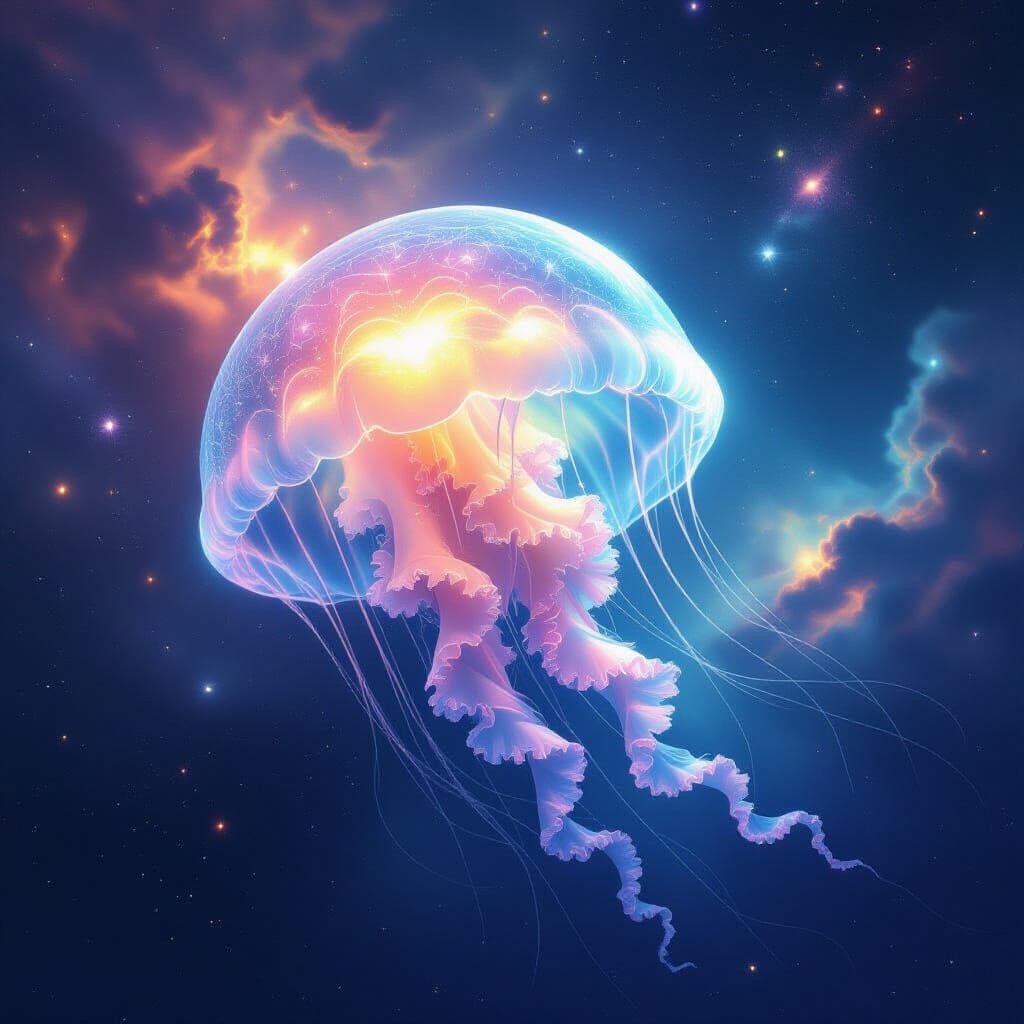 Ethereal Jellyfish Creature in Cosmic Nebula