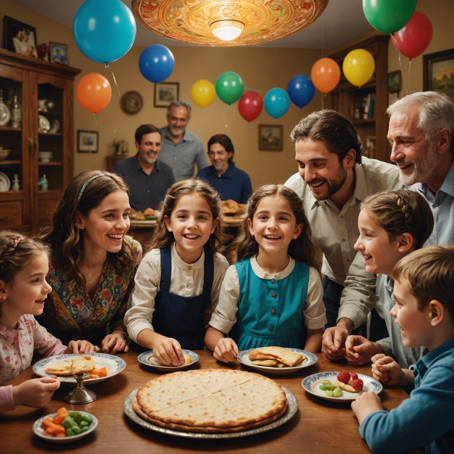 Joyful Passover Matzah Search: Hyperrealistic Family Celebra...