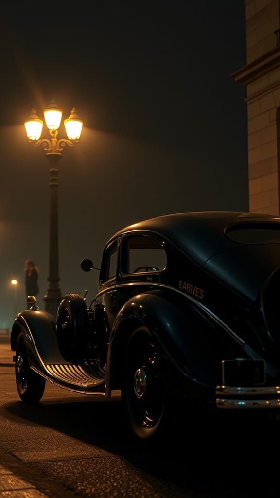 1930s French Car in Misty Parisian Night