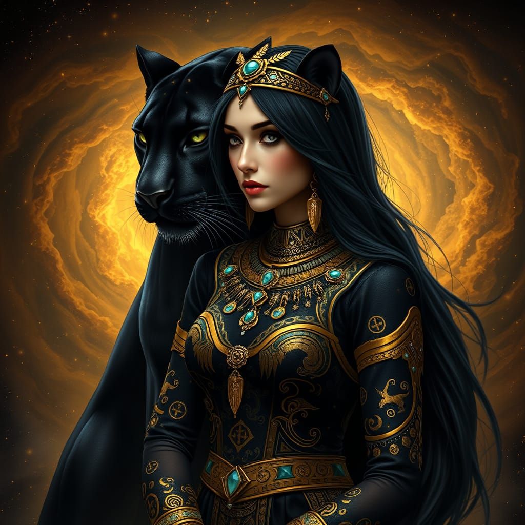 Celestial Black Panther in Ancient Majesty