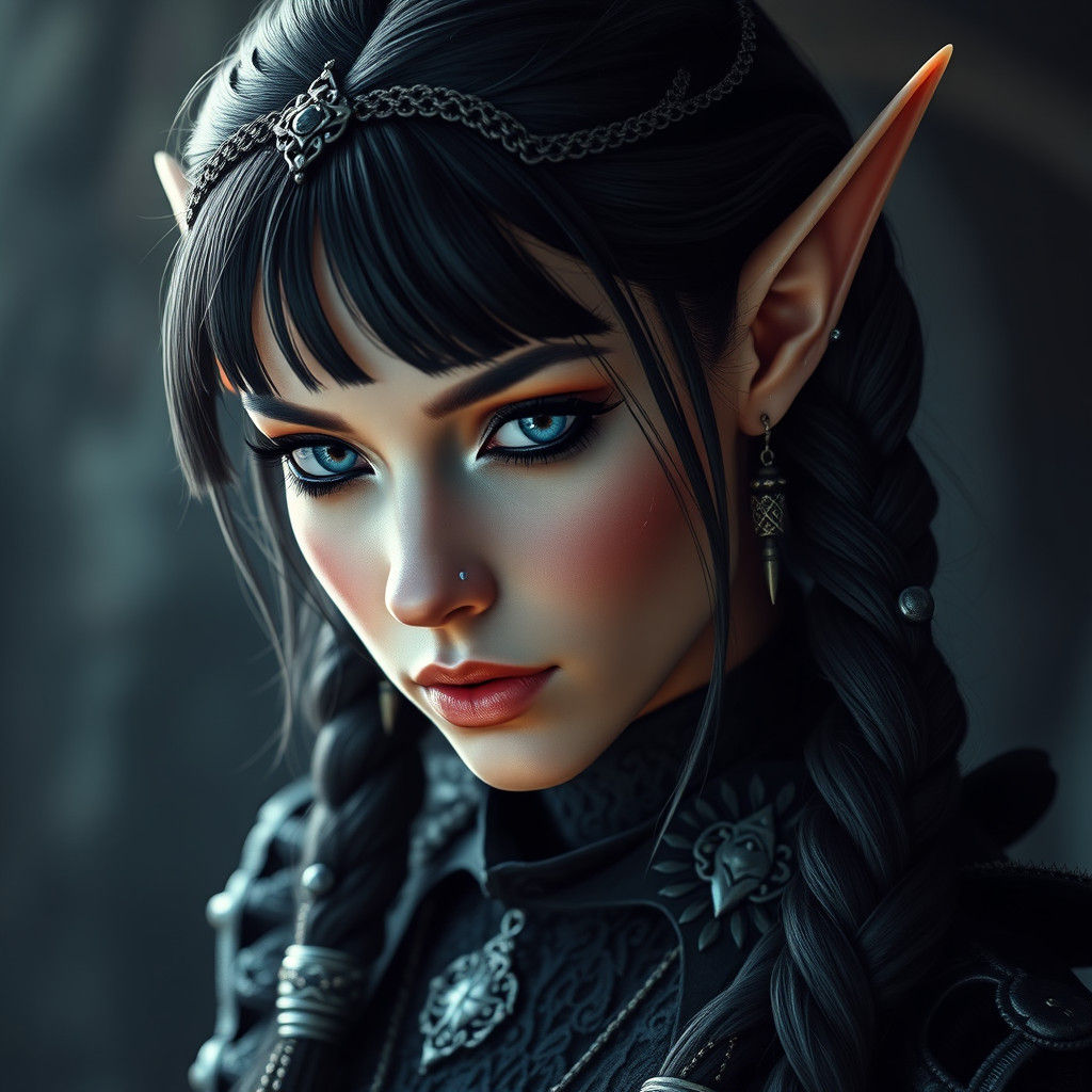 Gothic Elf Maiden with Raven Hair in Matte Painting