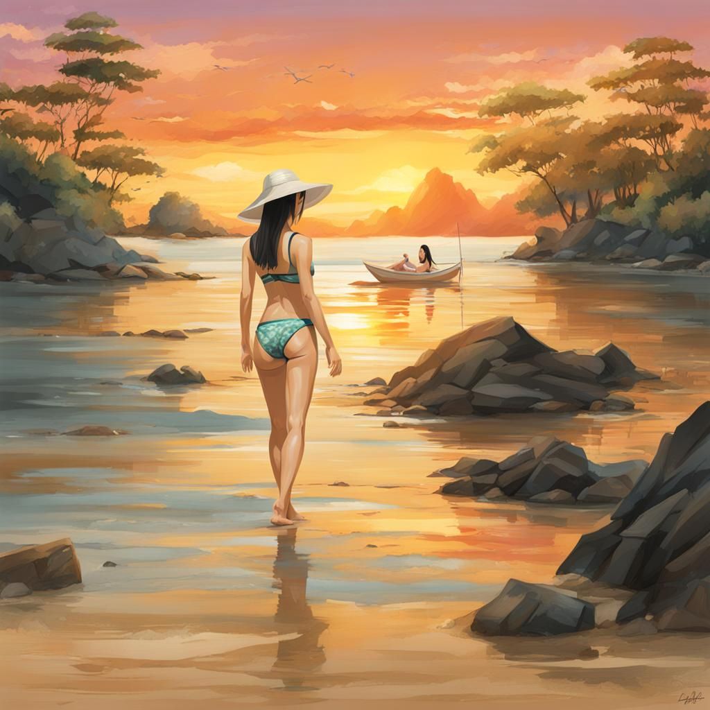 Detailed Portrait of Asian Woman in Bikini