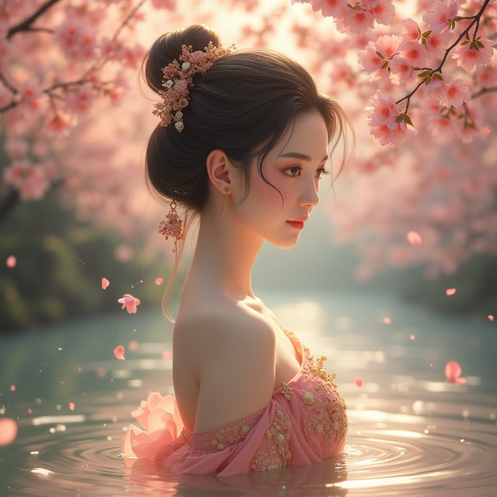 Ethereal Lady in Traditional Chinese Attire with Lover