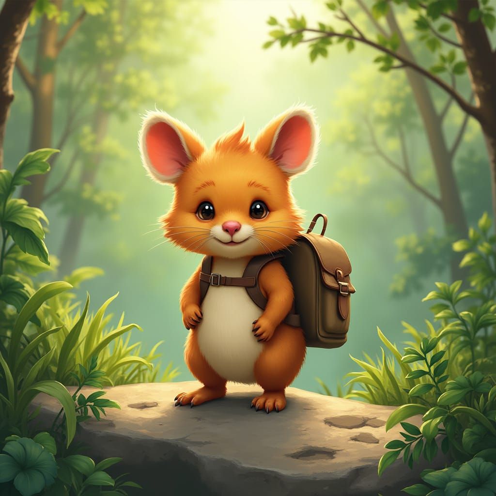 Quokka in Backpack: A Beatrix Potter-Style Illustration