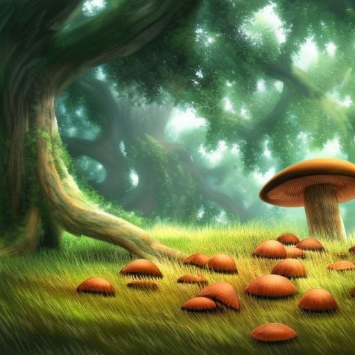 Magical Tree Mushrooms in Anime Style