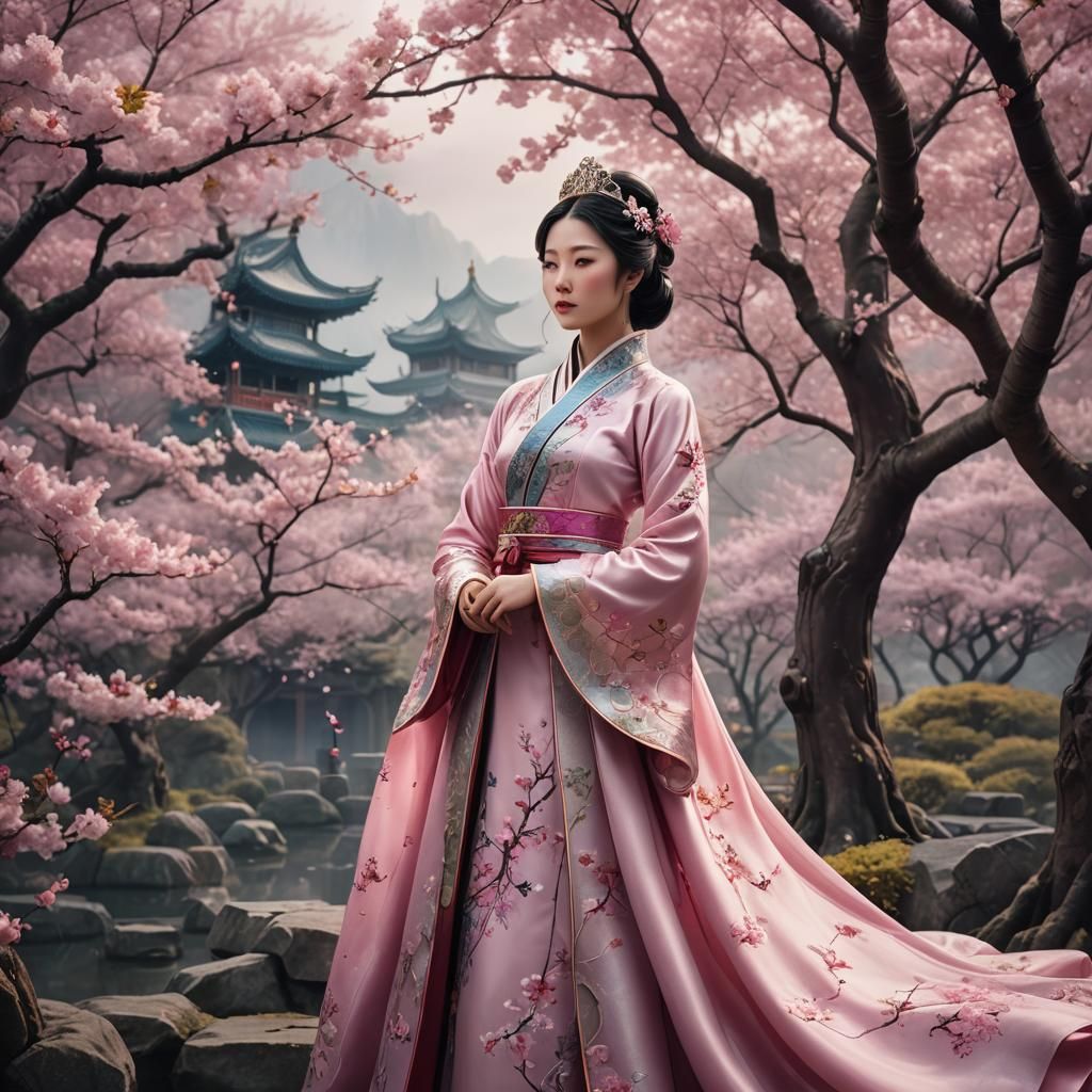 Chinese Princess in Pink Silk Gown