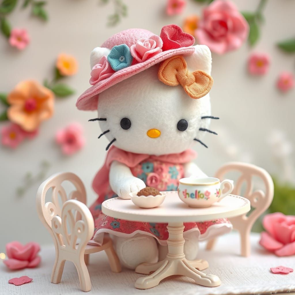 Hello Kitty's Whimsical Felt Art Tea Party
