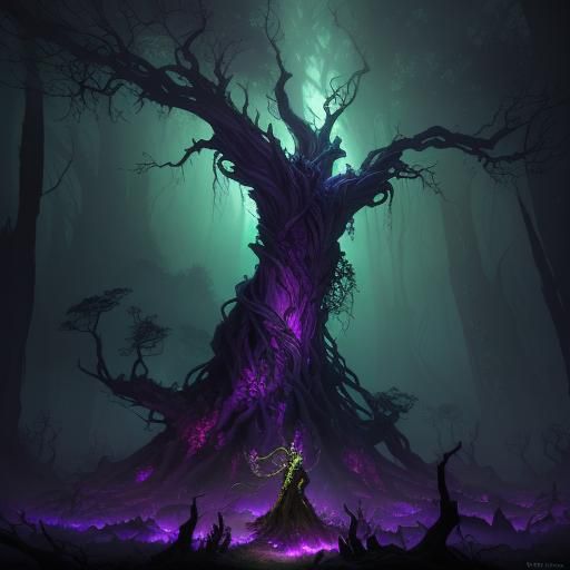 Blighted Treant Female in Emerald Realm: Dark Fantasy Art