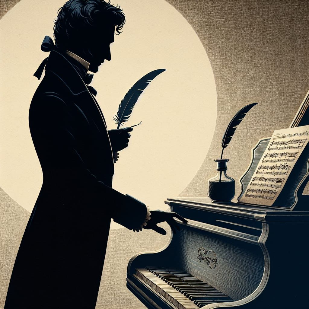 Silhouette of Gentleman at Piano as Matte Painting
