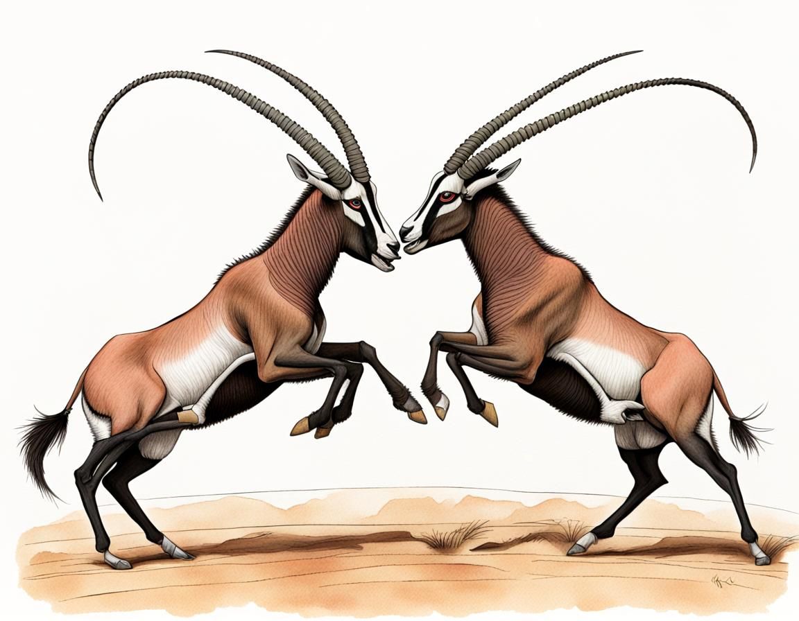 Gemsbok Oryx Dueling as Olympic Fencing Storybook Art