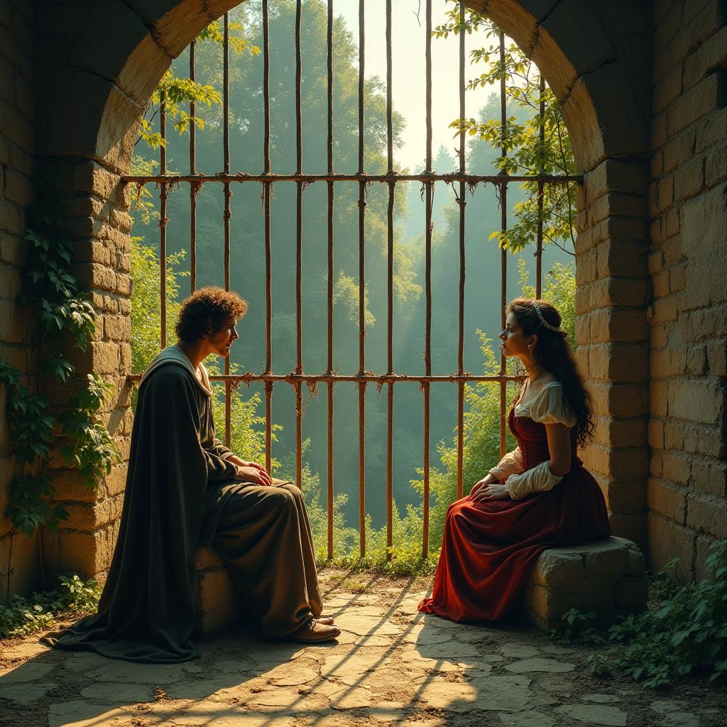 Medieval Couple in Castle Ruins, Romanticism Style