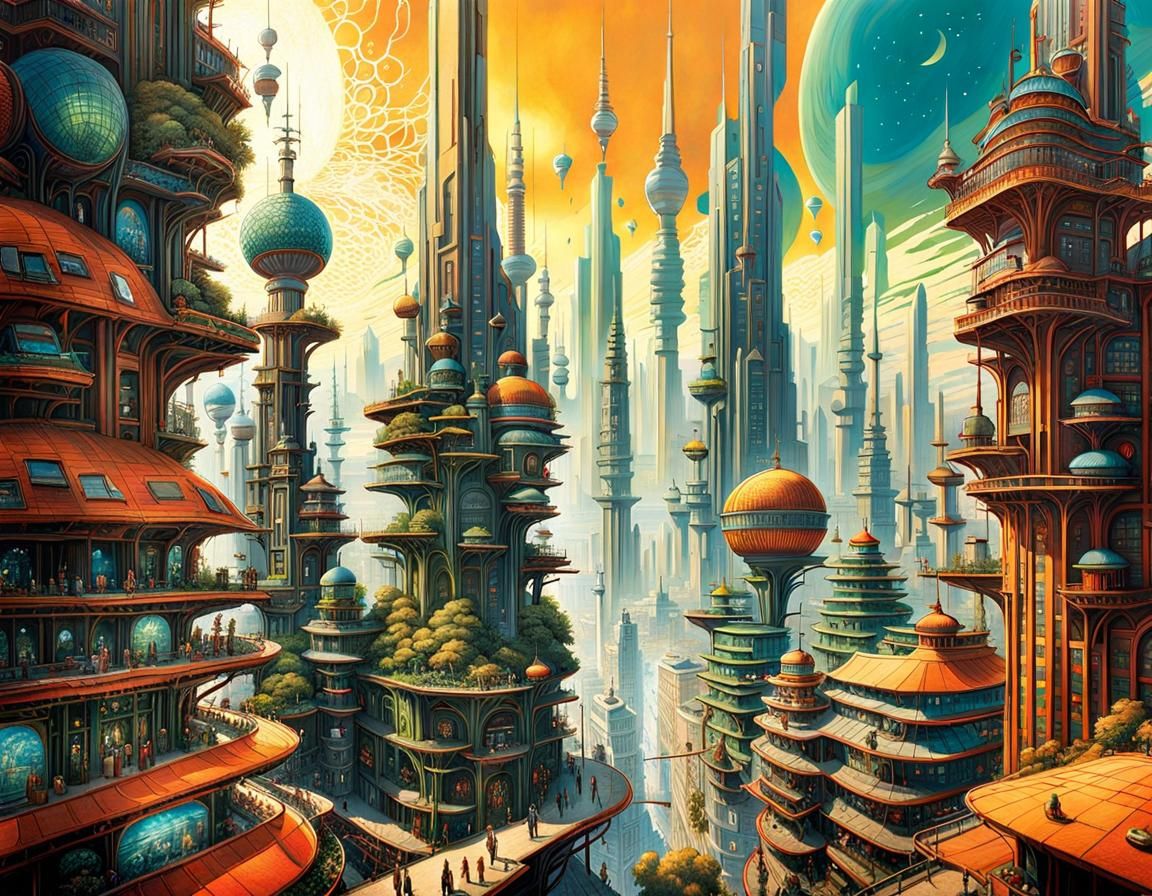 Utopian City in Pop Surrealist Style