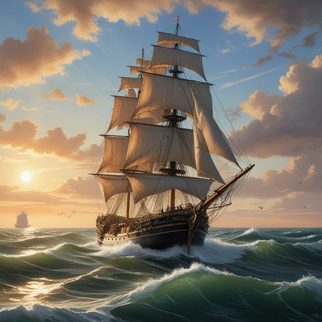 Majestic Sailing Ship on the Open Sea