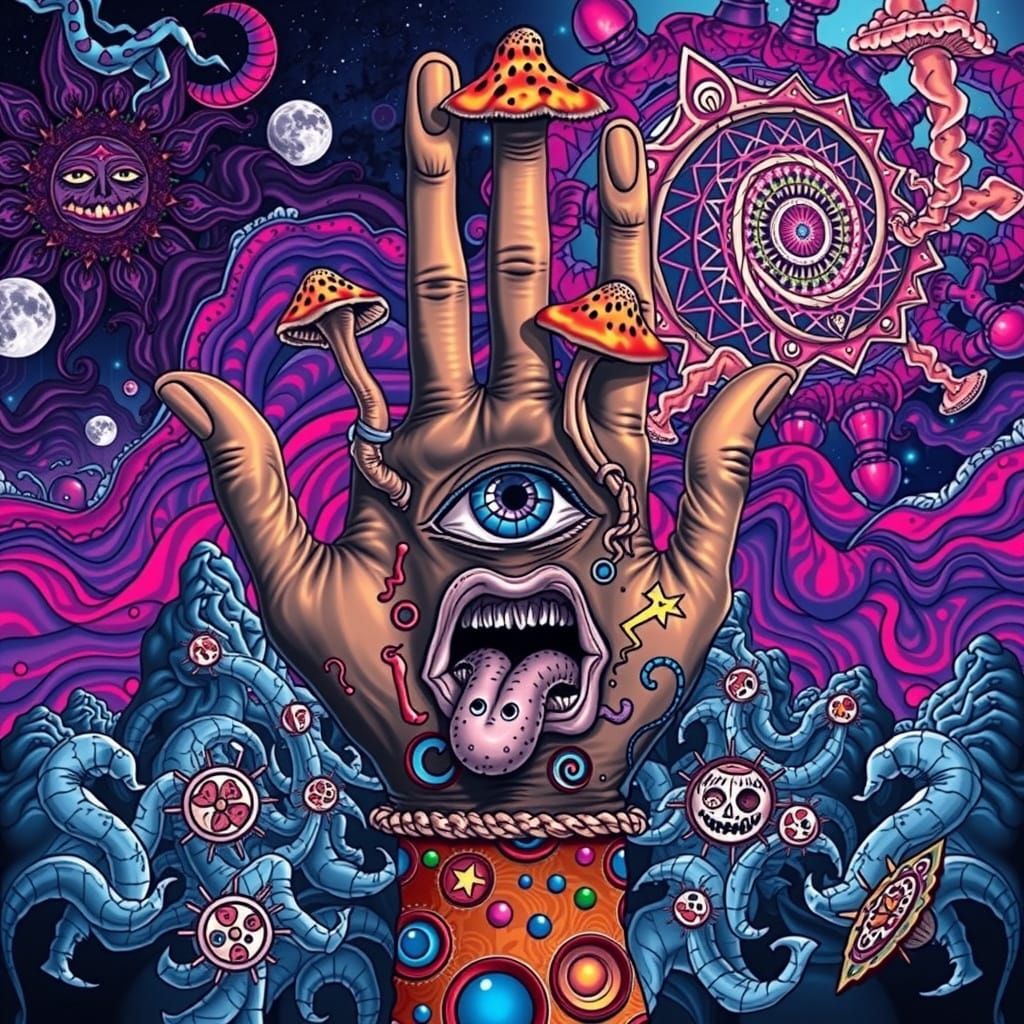 Vibrant, Psychedelic Hand Embodies Fractal Dreams