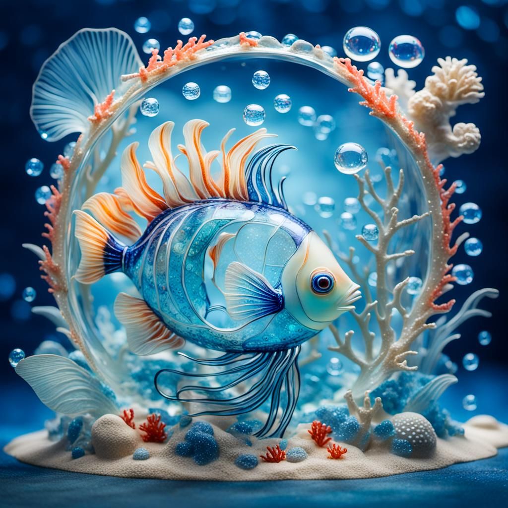 Ocean Fantasy: Translucent Enamelled Glass Fish Sculpture