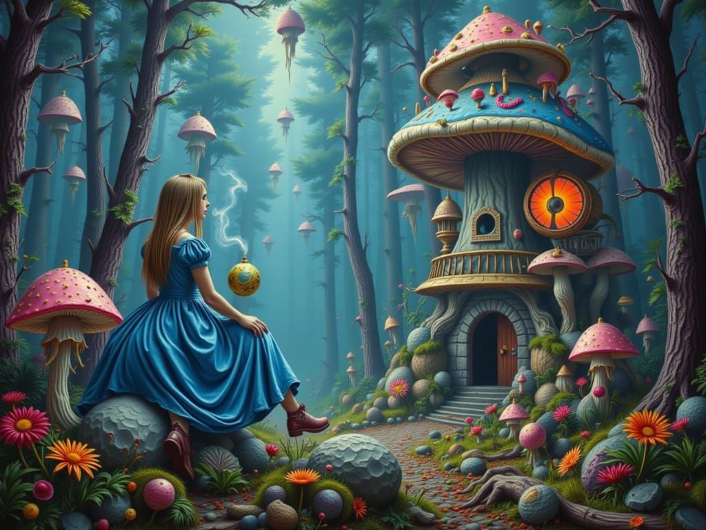 Alice in Wonderland on Psychedelic Mushroom, Trippy Art