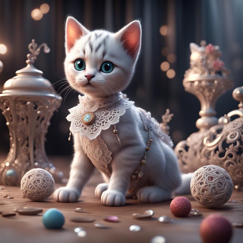 Sweet Kitten Playing: Detailed Fantasy Art