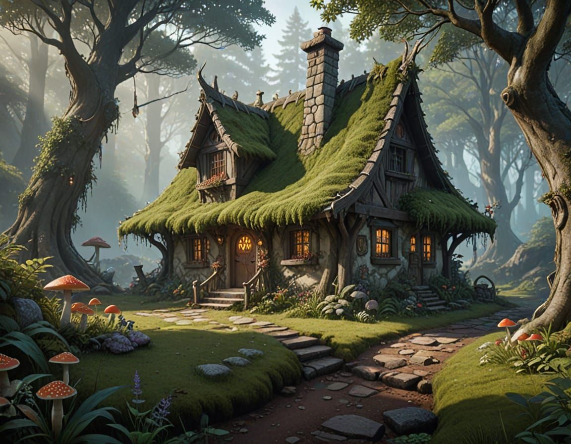 Whimsical Enchanted Cottage in Vibrant Forest
