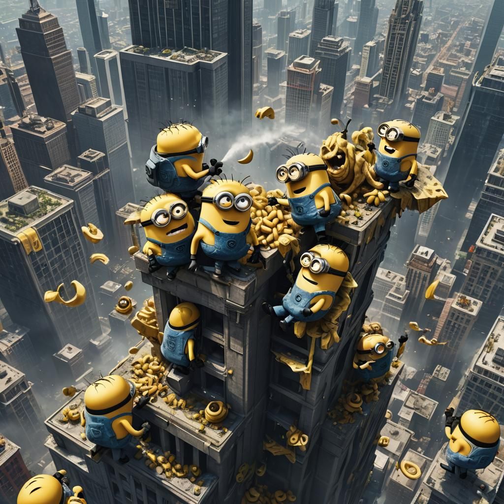 Minions Fight Over Banana: Detailed Matte Painting