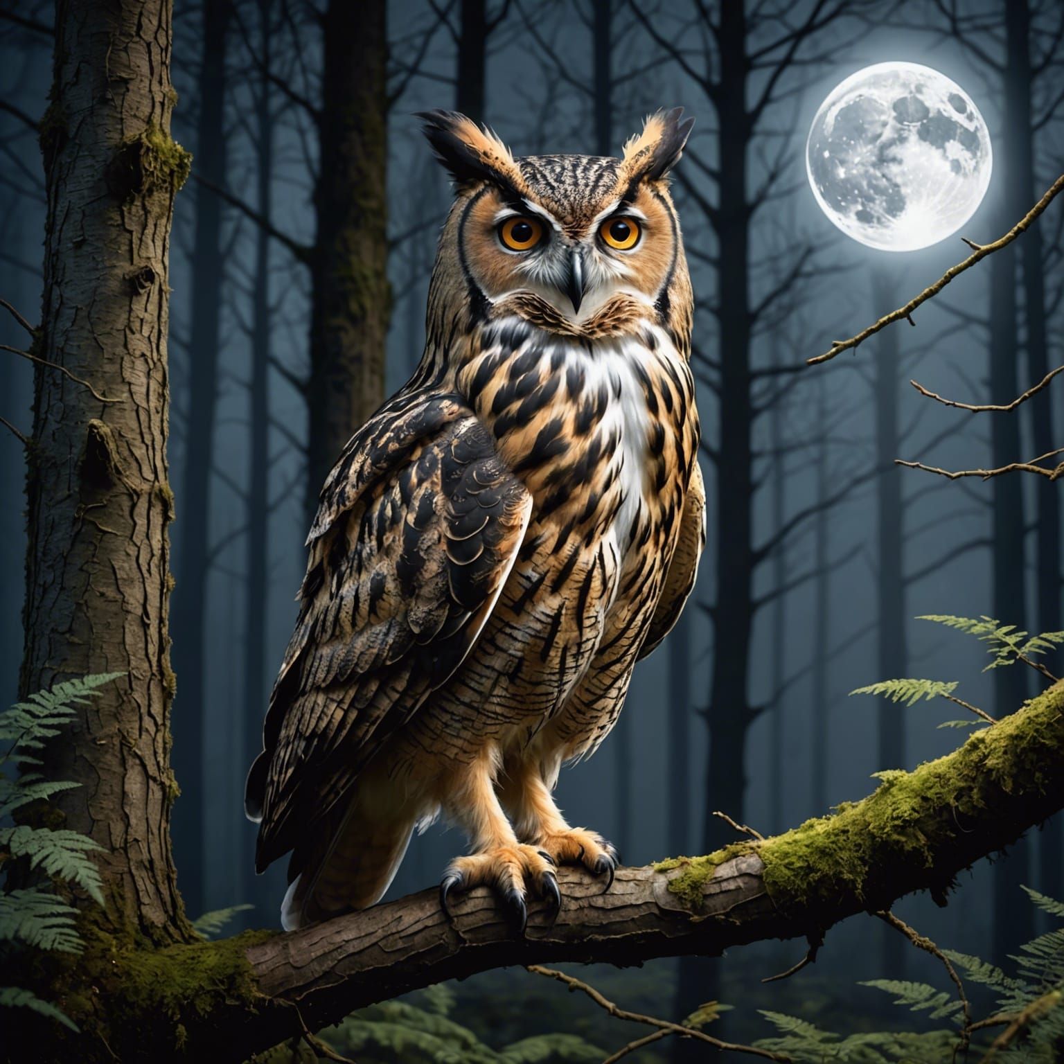 Majestic Owl in Enchanted Forest at Night