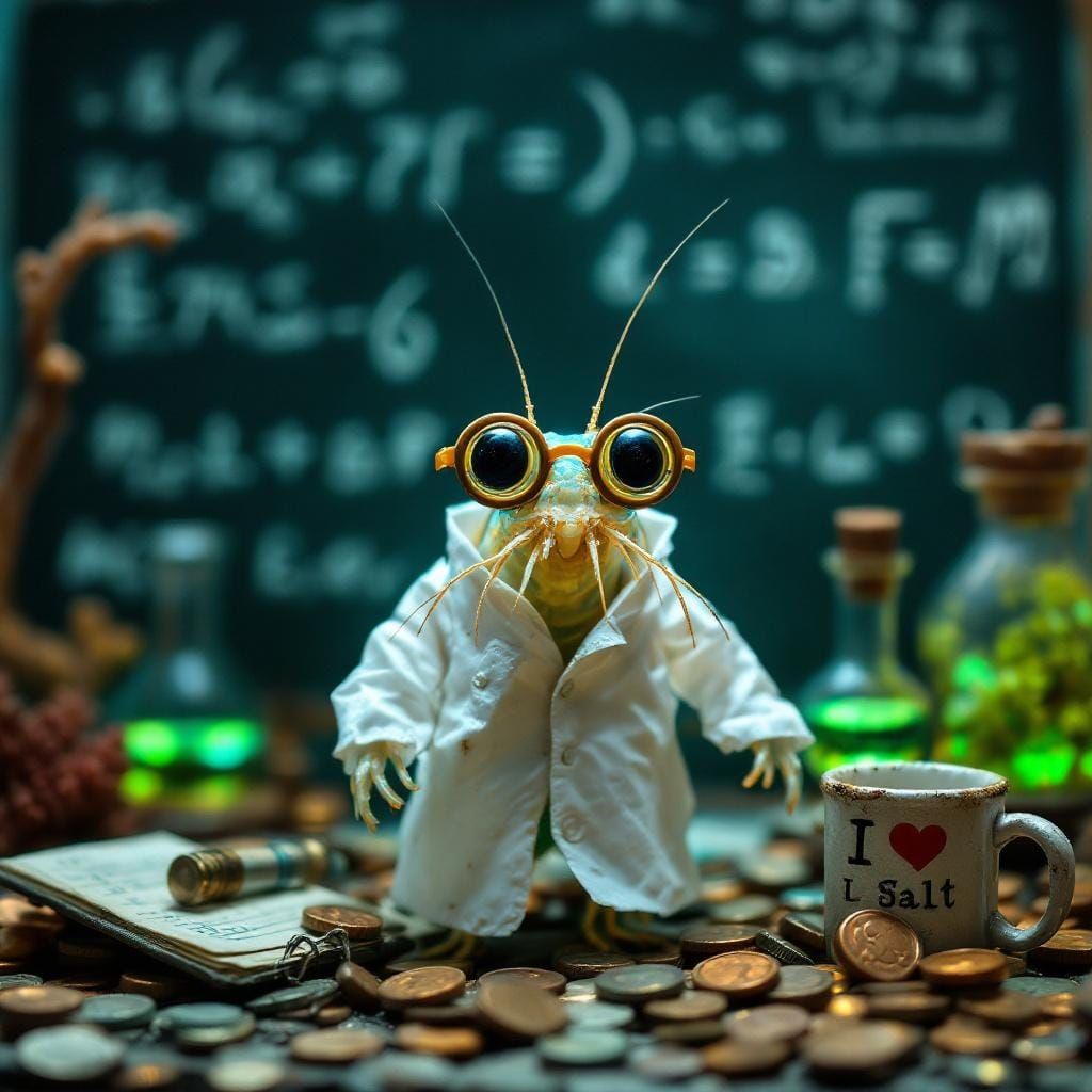 Shrimp Scientist Portrait in Deep-Sea Noir Style