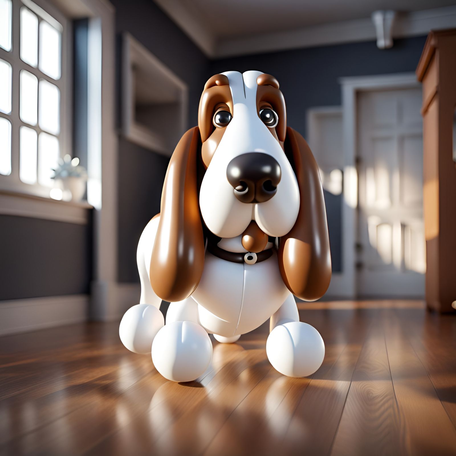 Photorealistic Balloon Basset Hound in Dog House