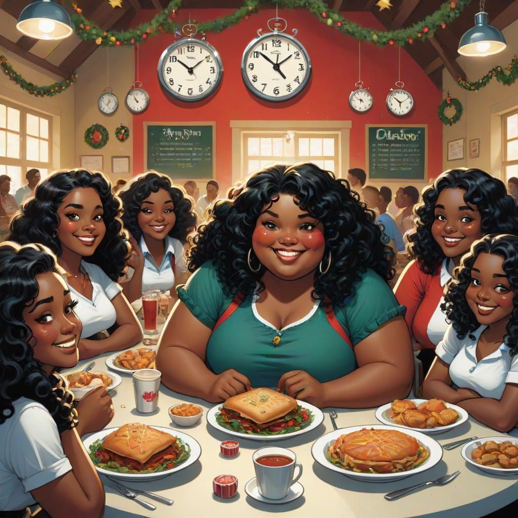 Celebratory Scene in a School Canteen, in the Style of Comic...