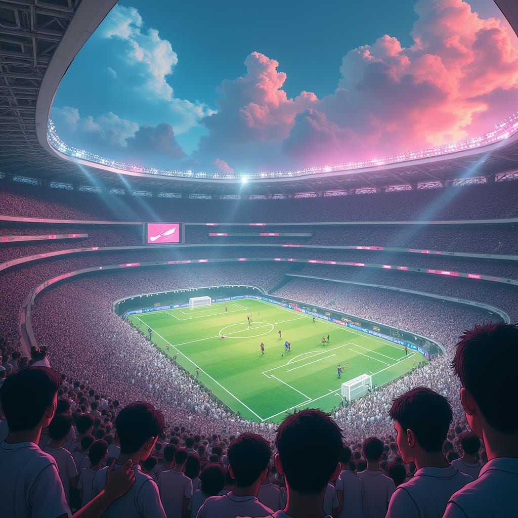 Cyberpunk Stadium Ablaze with Futuristic Football Frenzy
