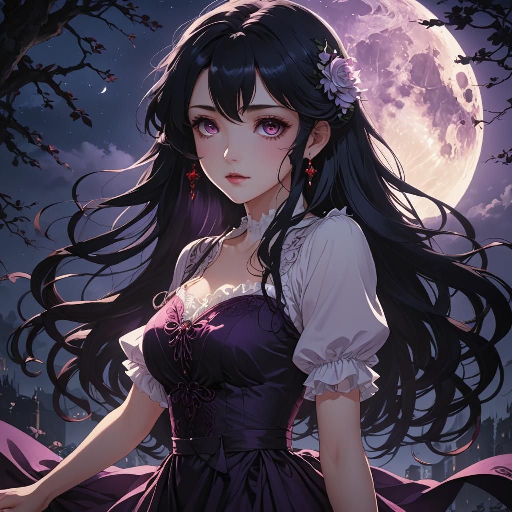 Elegant Anime Girl in Violet Dress
