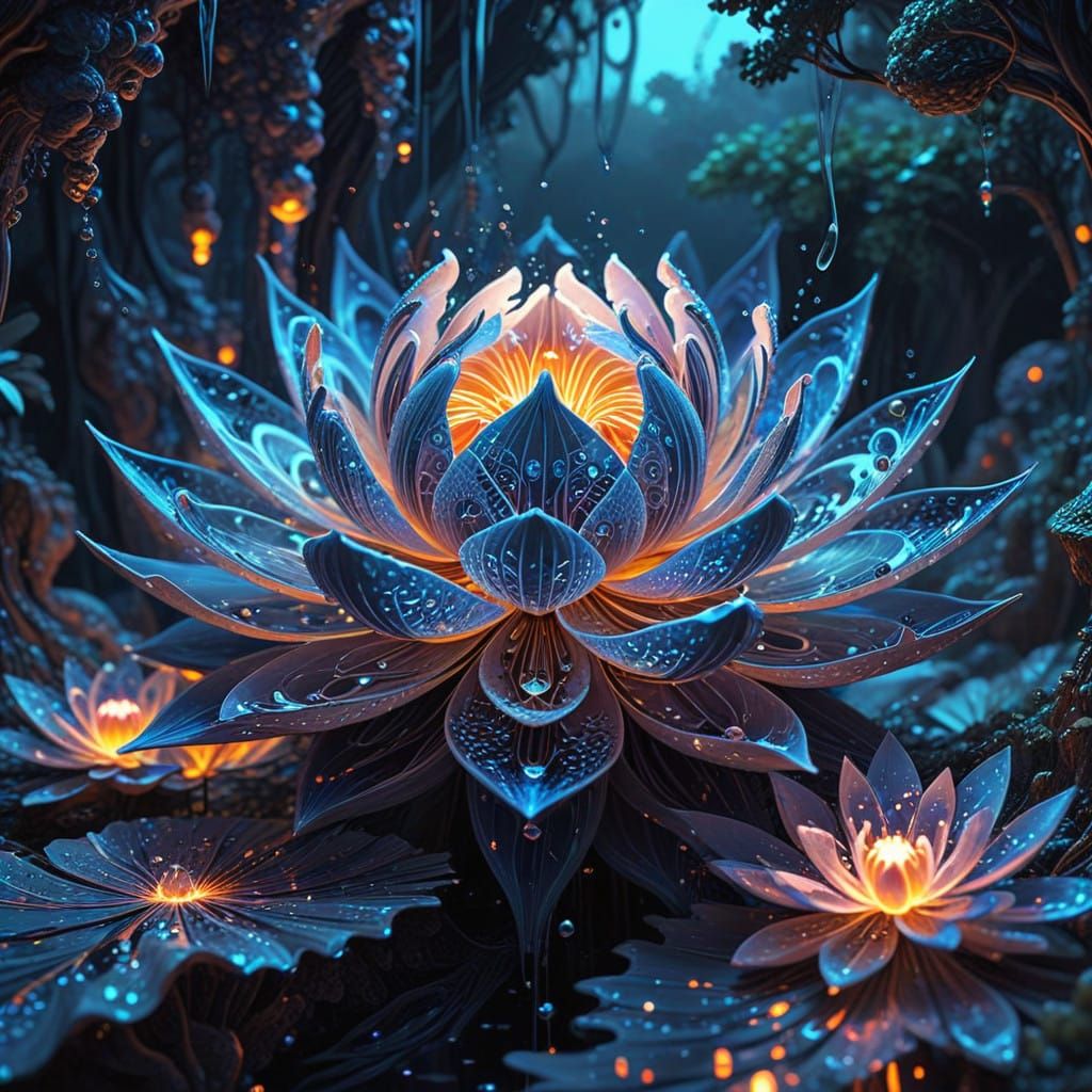 Ethereal Lotus Landscape in Surreal Abstract Style