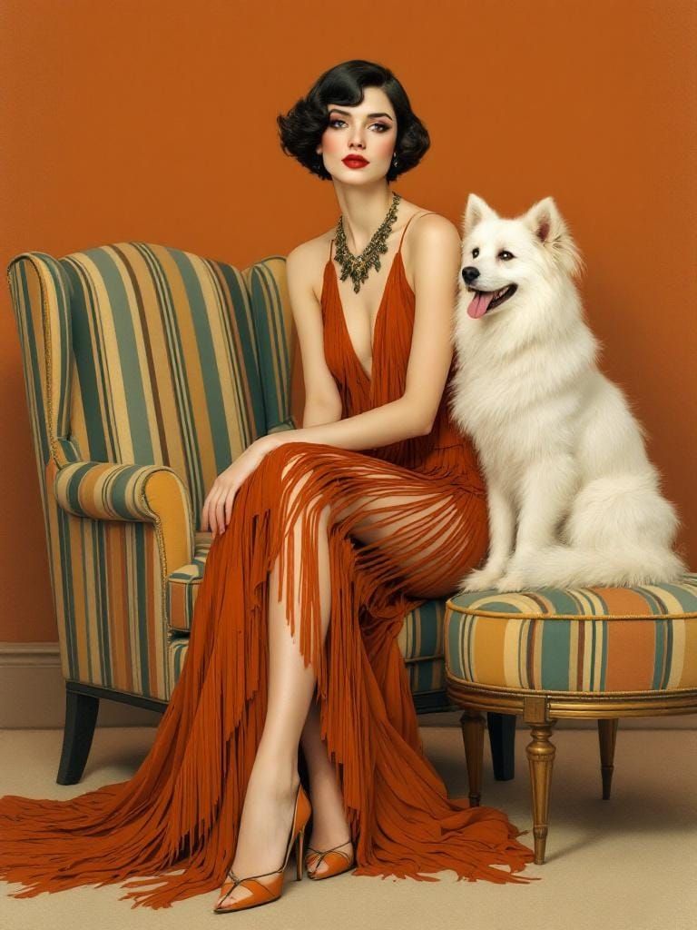 Elegant Woman with Dog in Art Deco Style