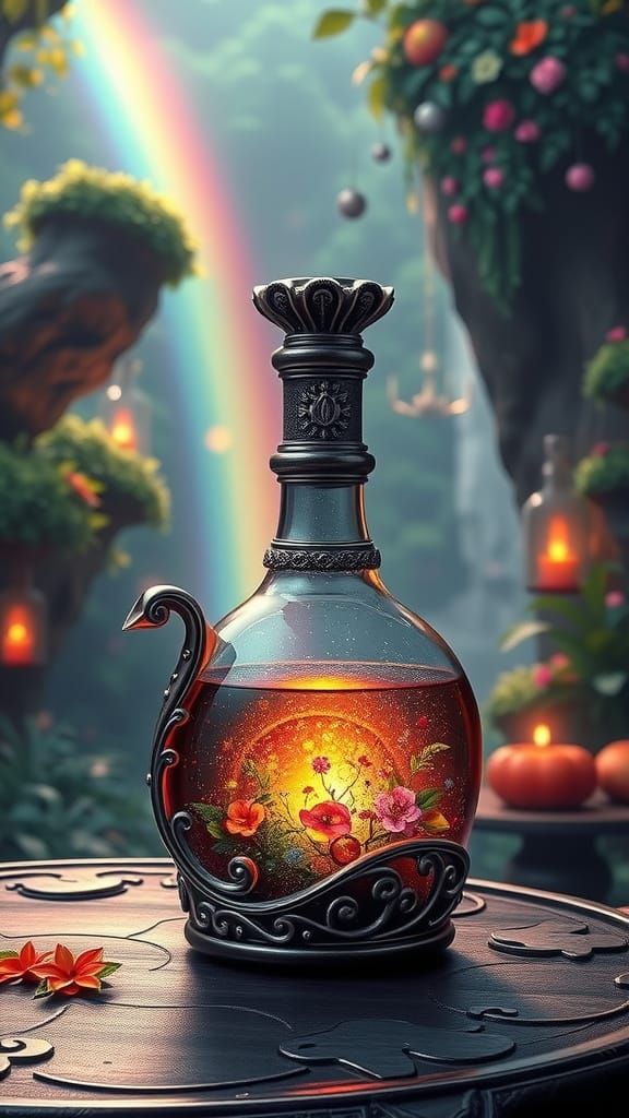 Rainbow Potion of Virtues in Fantasy Landscape