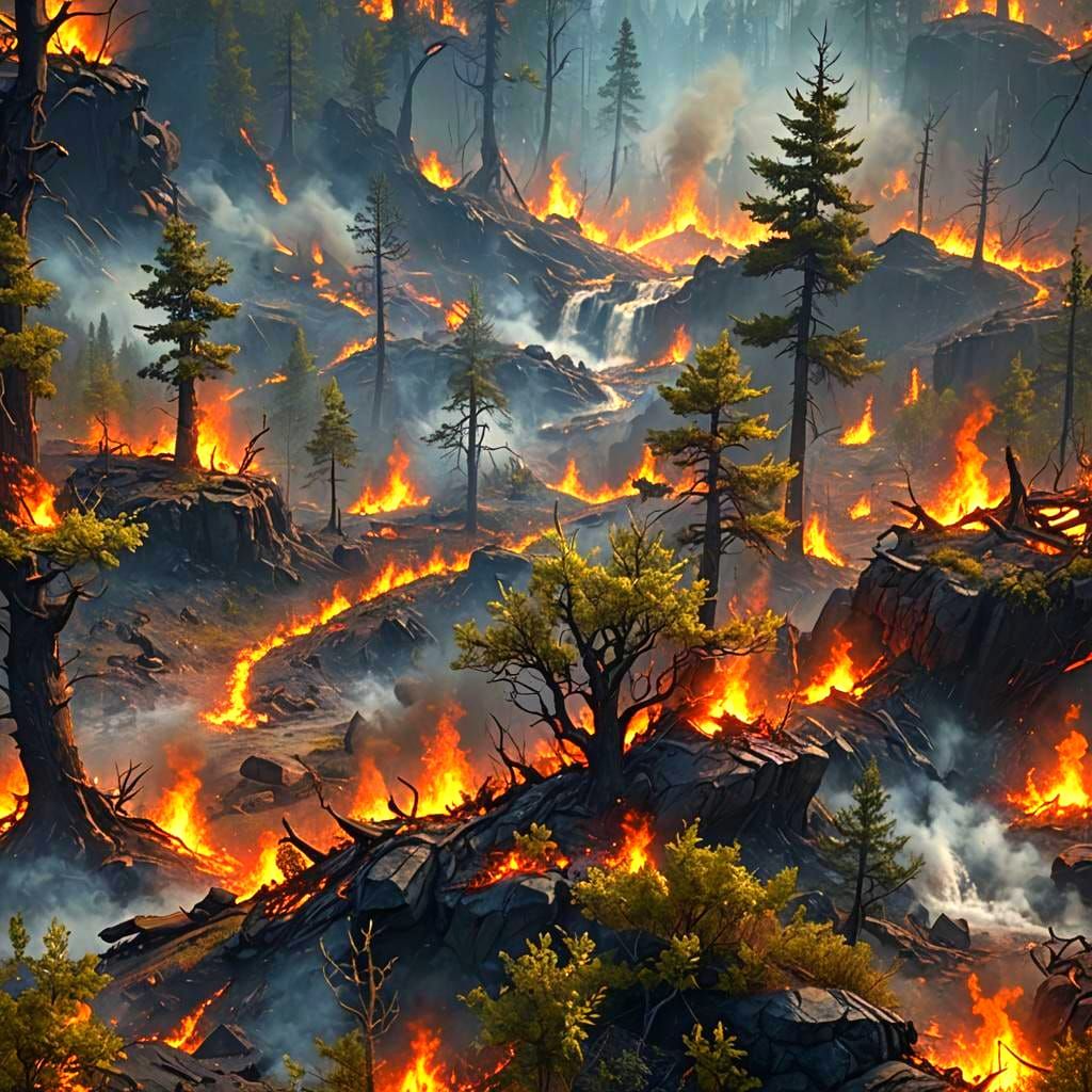 Detailed Forest Fire Matte Painting