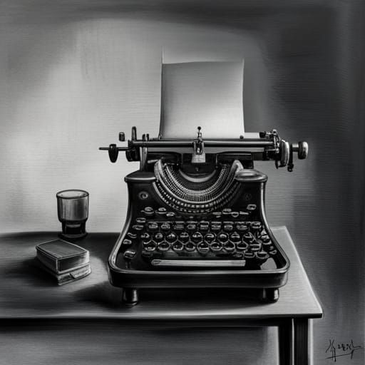 Vintage Typewriter: Detailed Charcoal Drawing