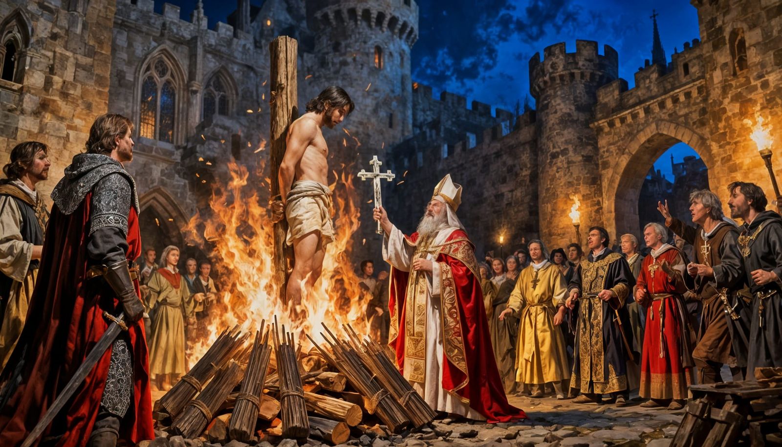 Protestant Martyr Facing Condemnation in Castle Courtyard