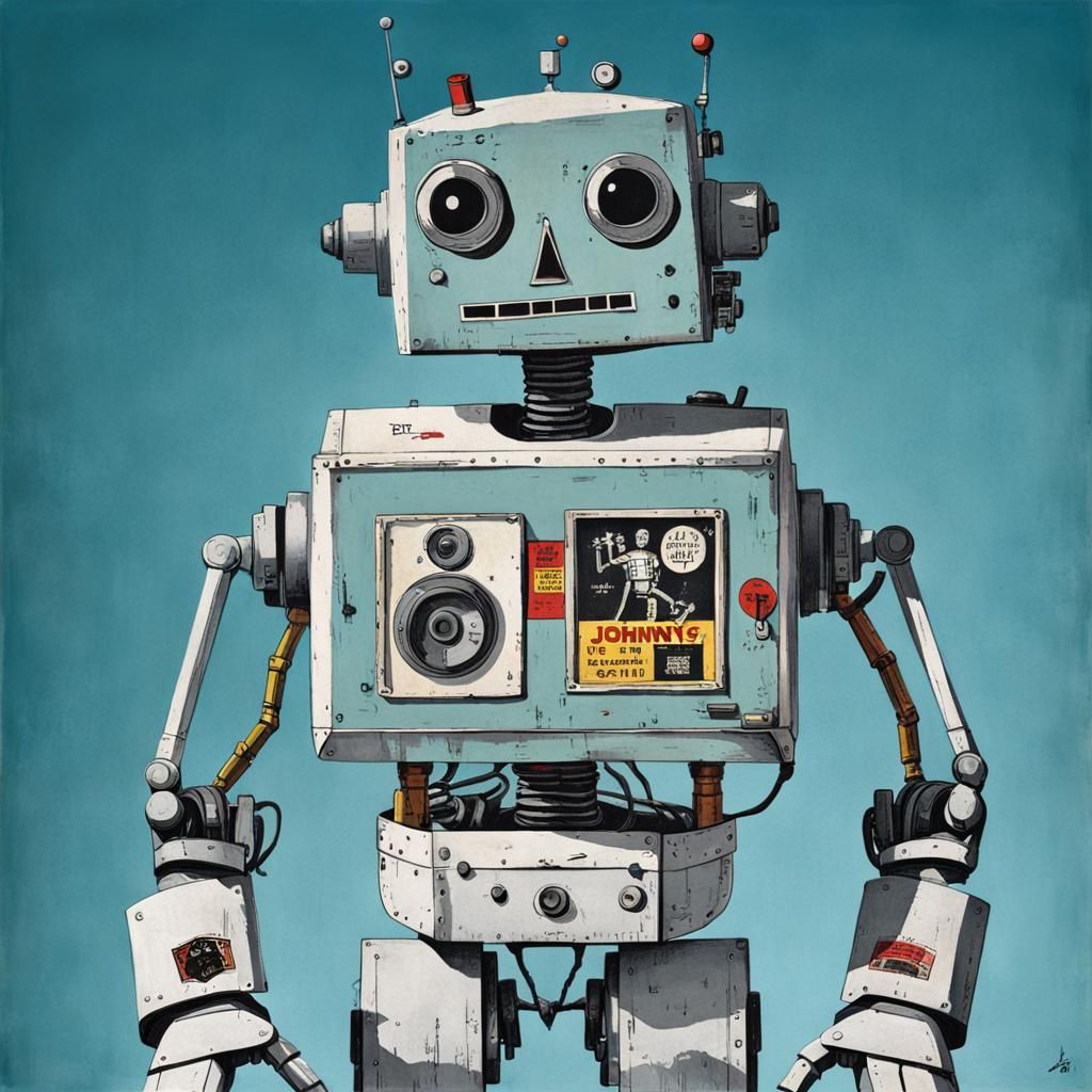 Cyborg Robot Man in 1930s Poster Style