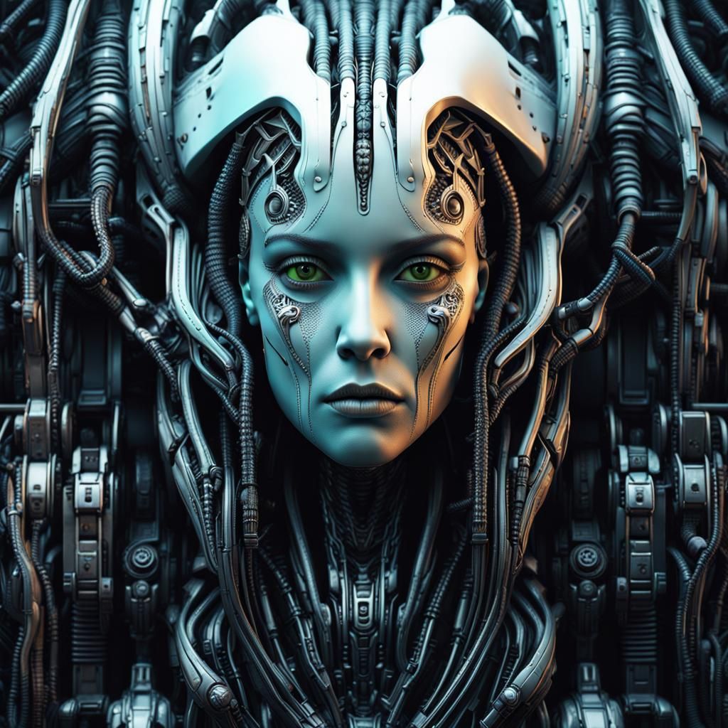 Biomechanical Android Face in HR Giger Style