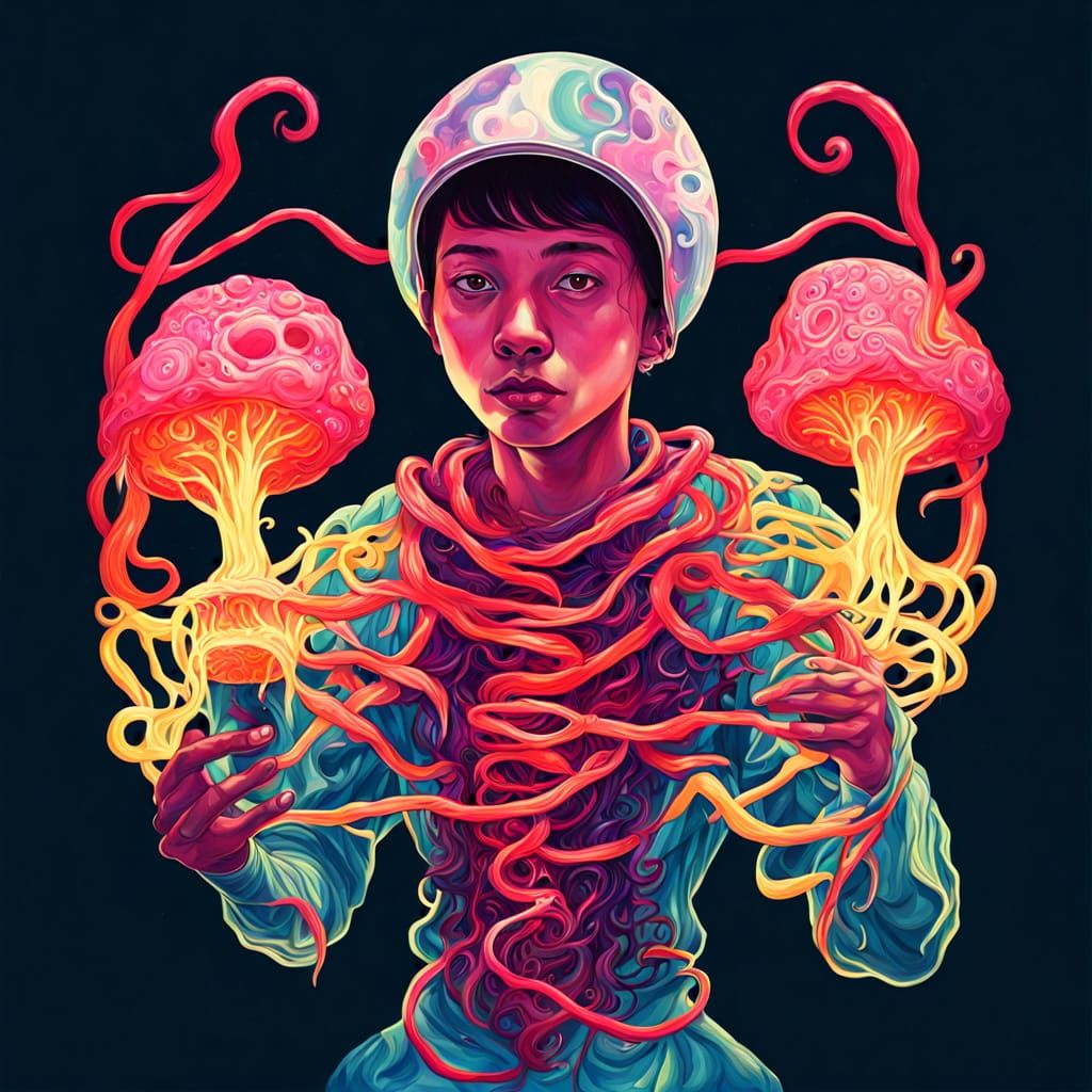 Surreal Hyperrealistic Portrait of a Mycelial Affliction