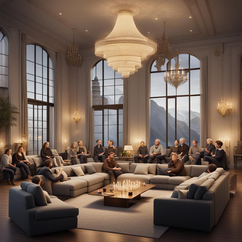 Group Discussion in a Communal Hall