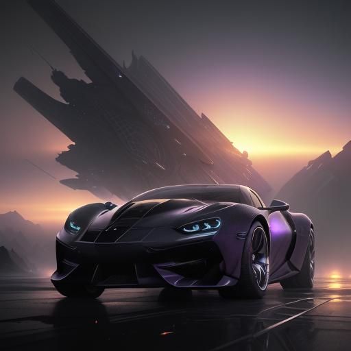 Futuristic Optic Illusion: Car and Plane at Sunrise