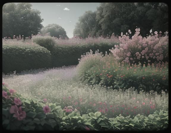 Lush Scandinavian Garden at Night, Oil Painting