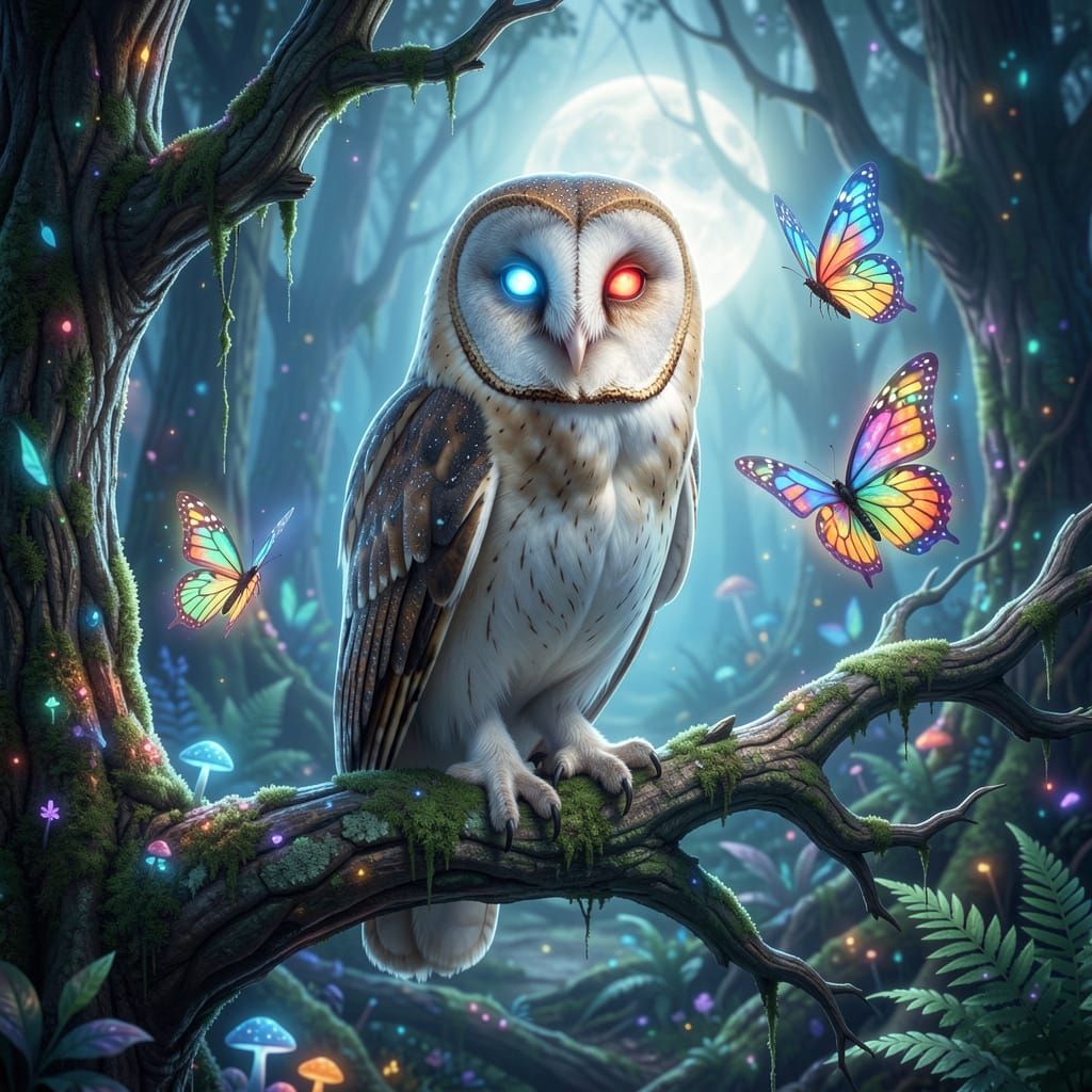 Majestic Barn Owl in Bioluminescent Forest